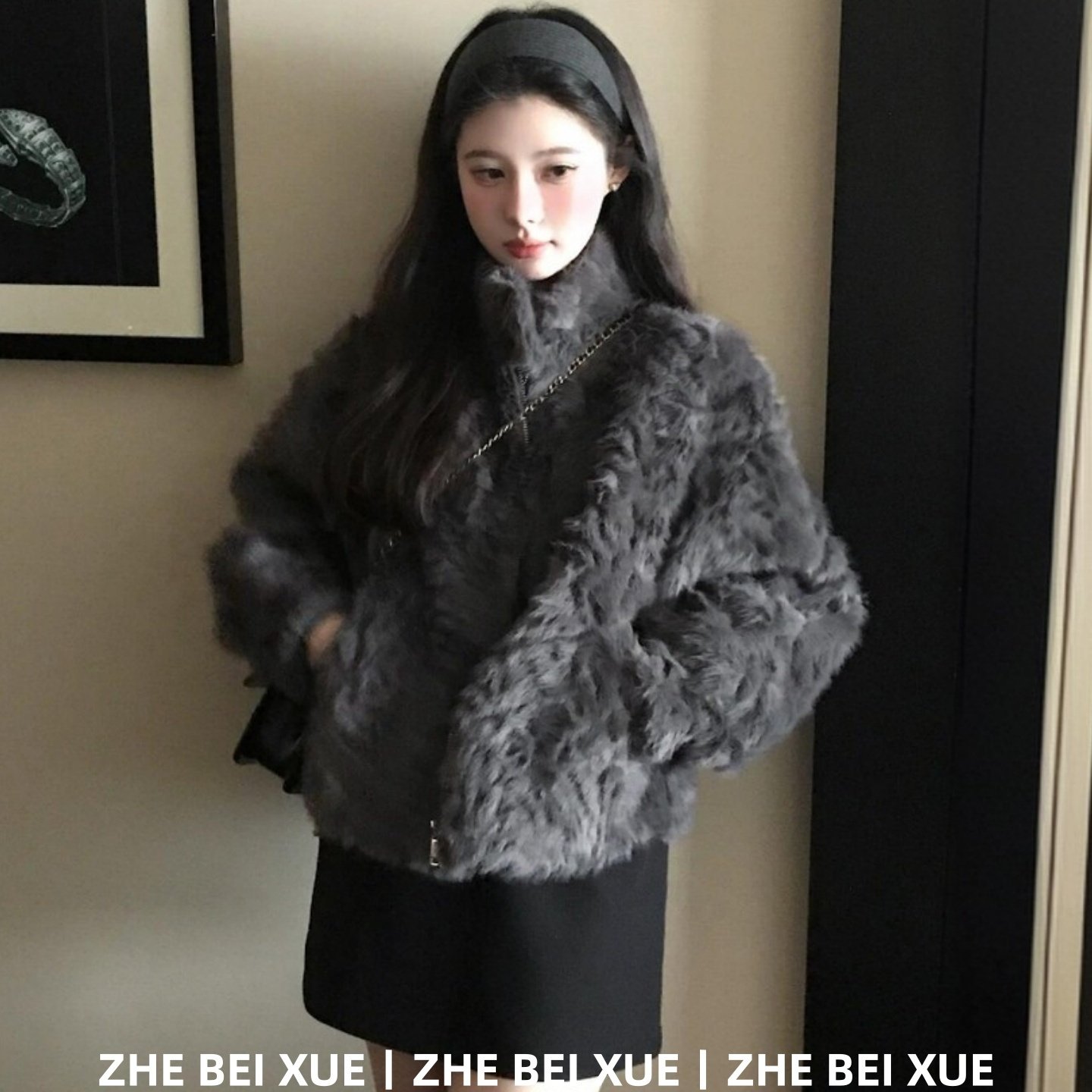 套装女御姐毛绒时尚长袖外套纯色显瘦半身裙子巨好看的冬装一整套