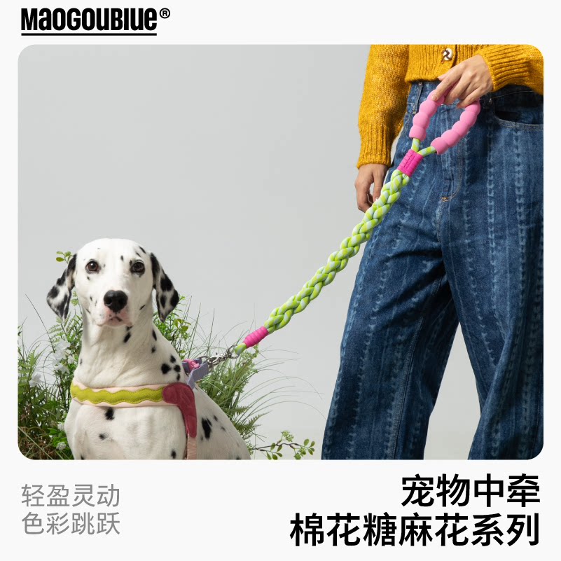 maogoublue猫狗蓝狗狗牵引绳高颜值牵引撞色麻花绳diy遛狗防爆冲