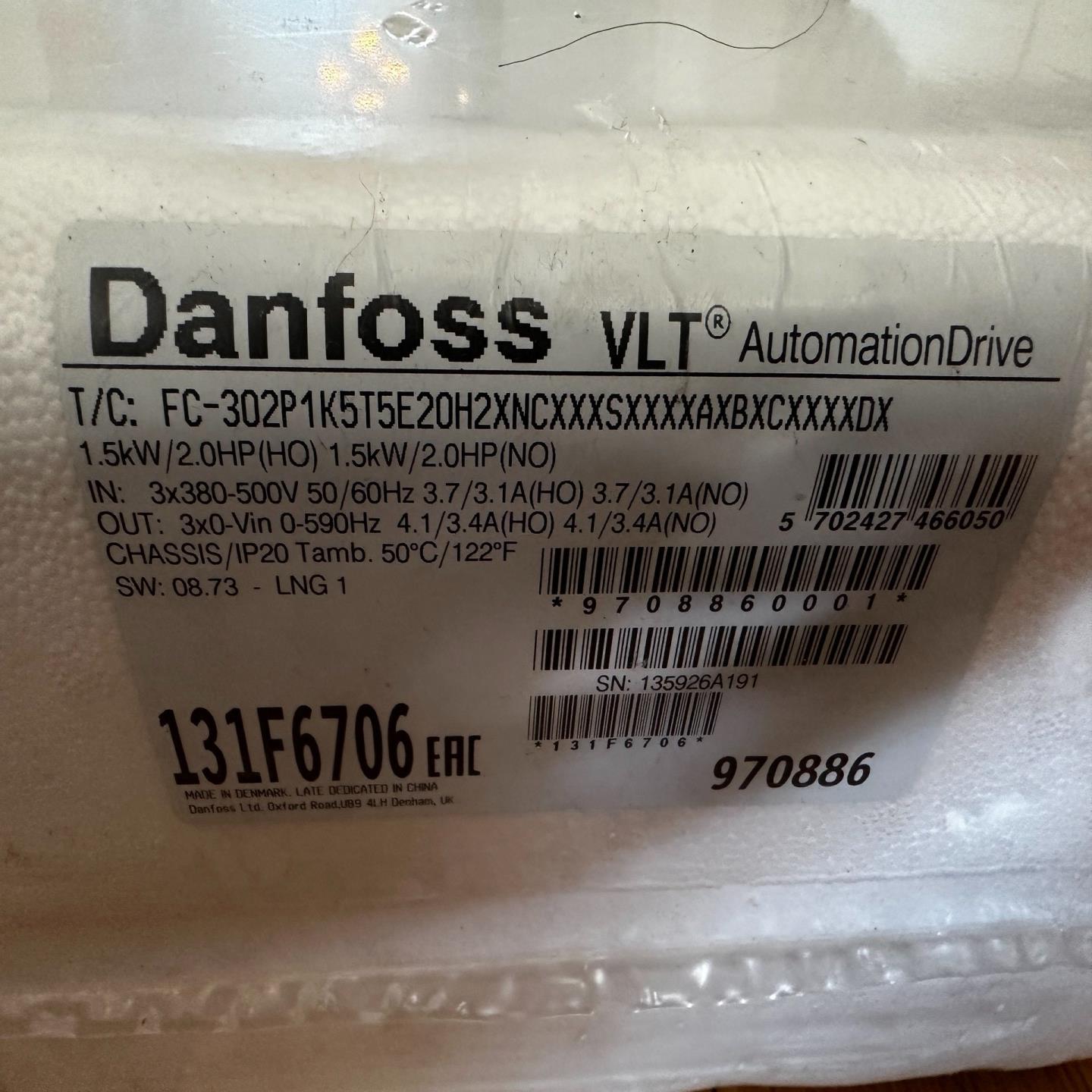 全新原装，丹佛斯1.5KW变频器， FC302P1K5T5E