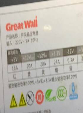 长城GW600ZN电源，额定功率为500W，智能温控0噪音！