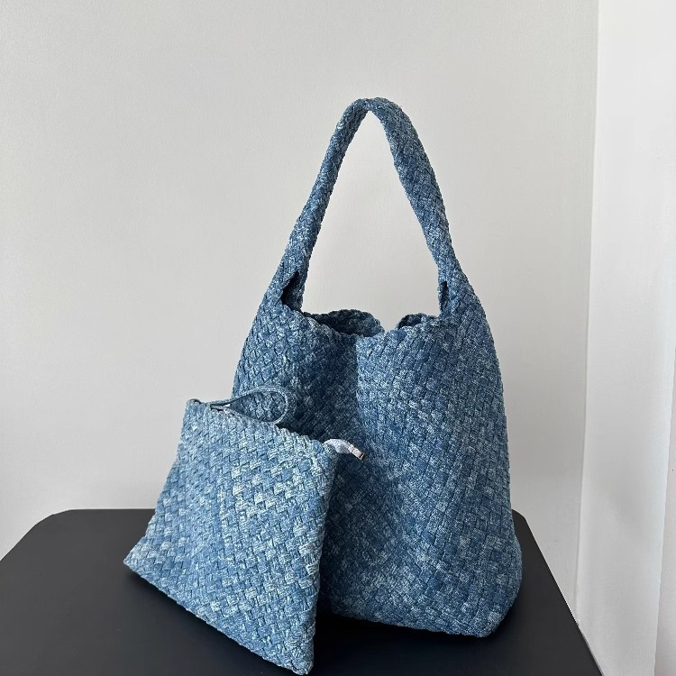 复古牛仔布购物袋包大容量水桶包