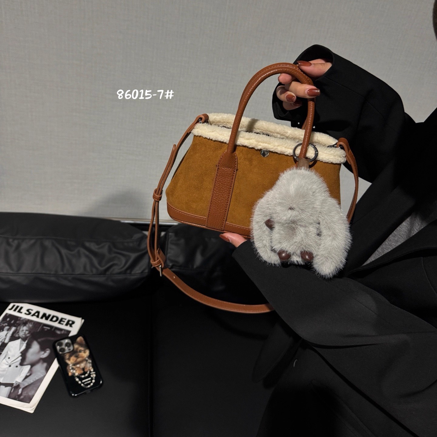 秋冬羊羔毛拼接麂皮小花园包包女撞色日常百搭手拎小包单肩斜挎包