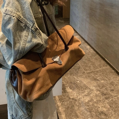 复古磨砂牛皮法棍包松弛感托特包