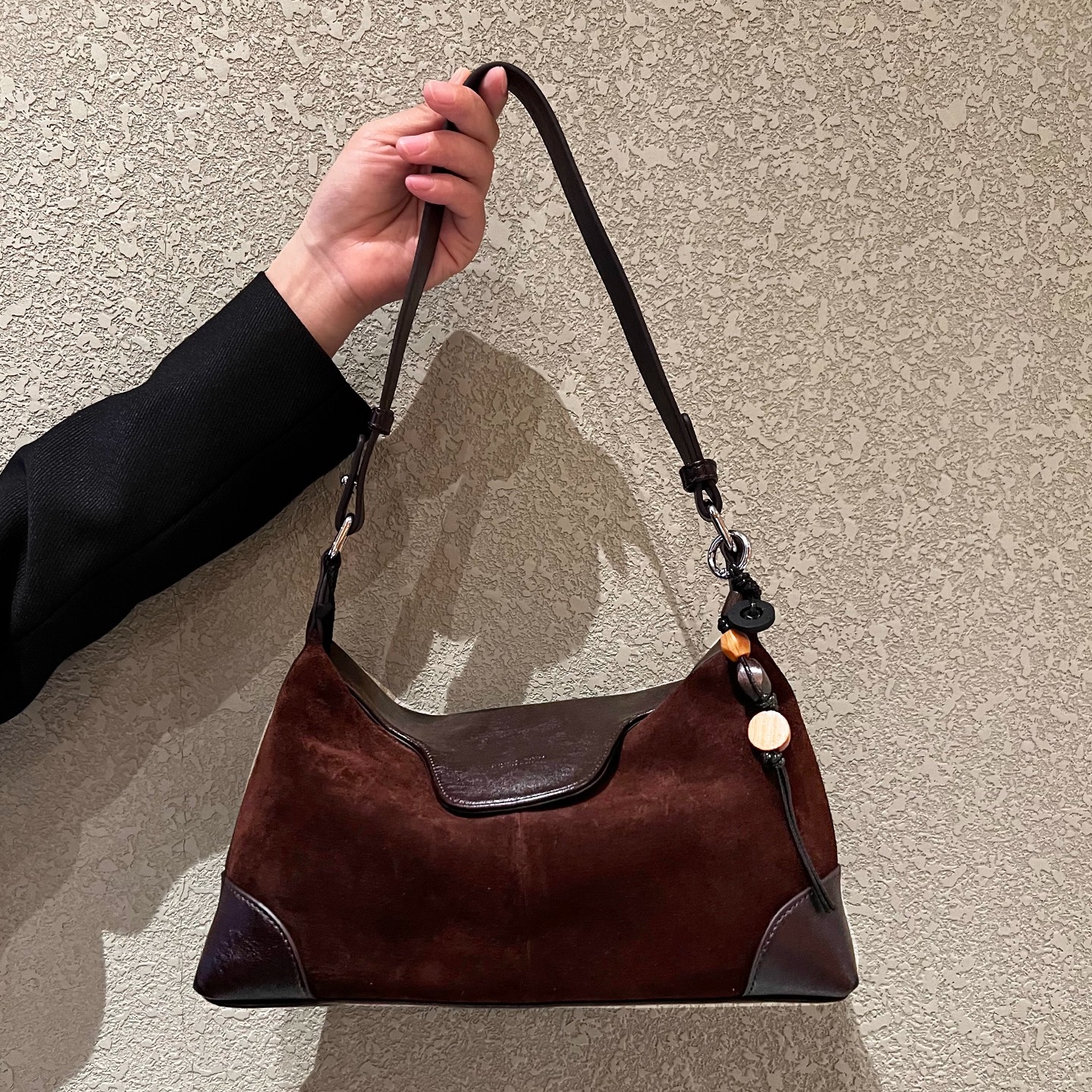 磨砂牛皮法棍包真皮腋下包复古女