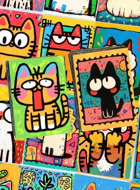 彩绘猫咪狗狗插画贴纸