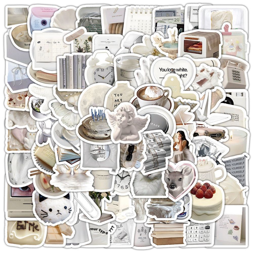 100张白色ins风贴纸唯美清冷感复古家具DIY创意水杯手帐手机贴画
