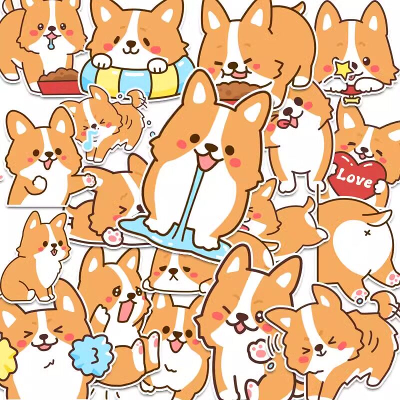 50张可爱卡通柯基犬贴纸