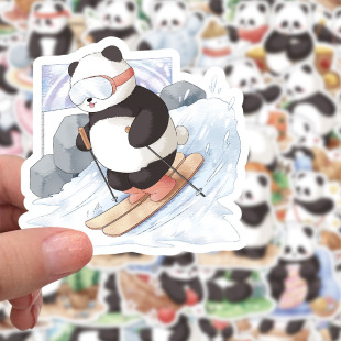 50张可爱卡通小熊猫一天贴纸创意国宝日常写实ins风高颜值装 饰