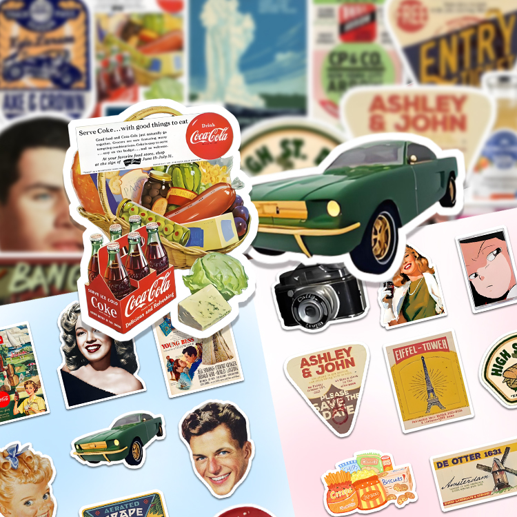 110张复古美式怀旧贴纸高