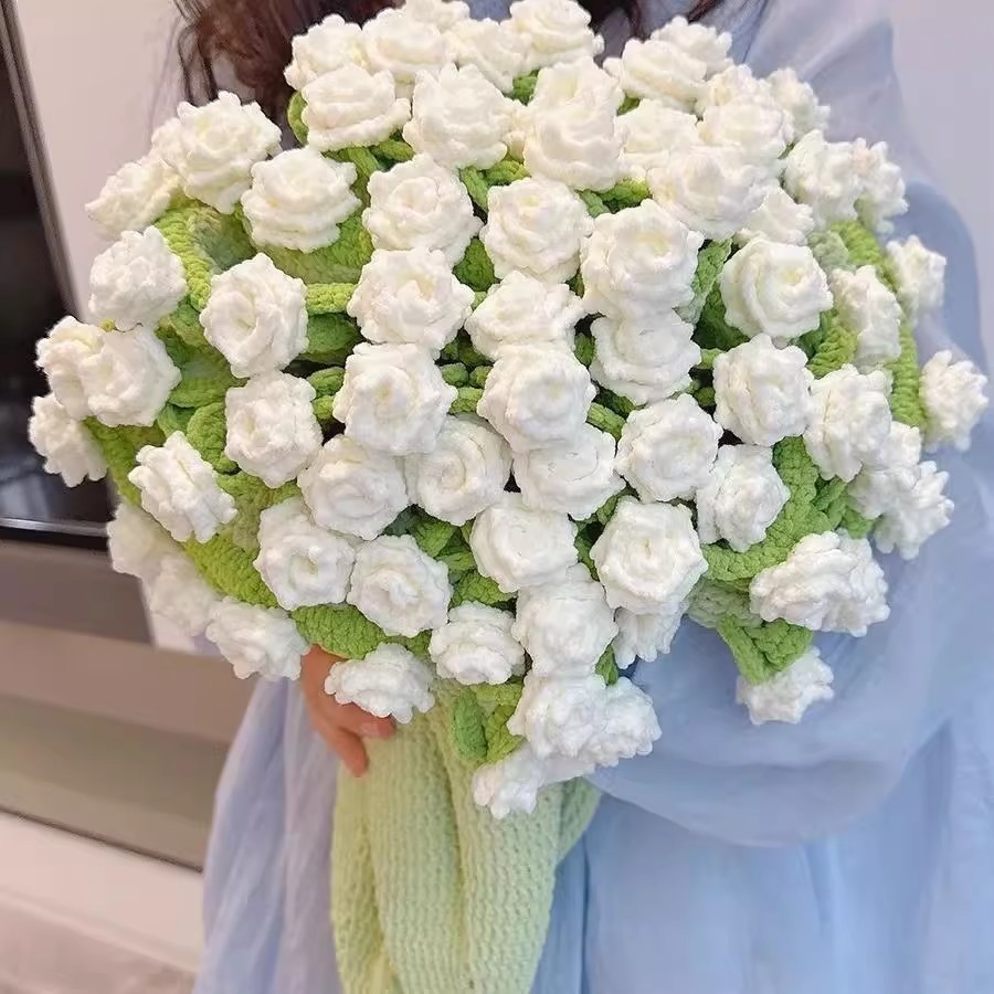 手工编织diy玫瑰花毯子材料包毛线钩织花朵毛线团钩织送朋友礼物