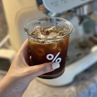 阿拉比卡文创百分号咖啡杯玻璃杯轻奢透明玻璃杯高颜值美式饮料杯