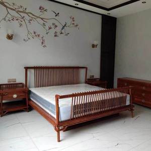 刺猬紫檀双人床实木家具床头柜 现代中式雕花大床花梨木 红木家具