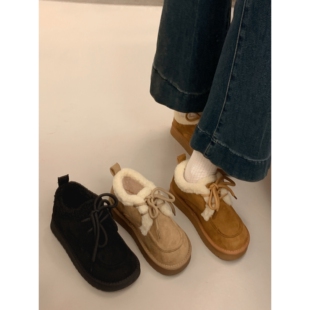 AUMU女鞋厚底雪地靴女士系带毛毛鞋短靴加绒大棉保暖勃肯鞋女靴子