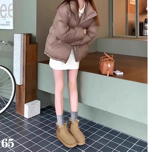 AUMU切尔西雪地靴女冬季百搭厚底加绒加厚短筒增高东北棉鞋烟筒靴