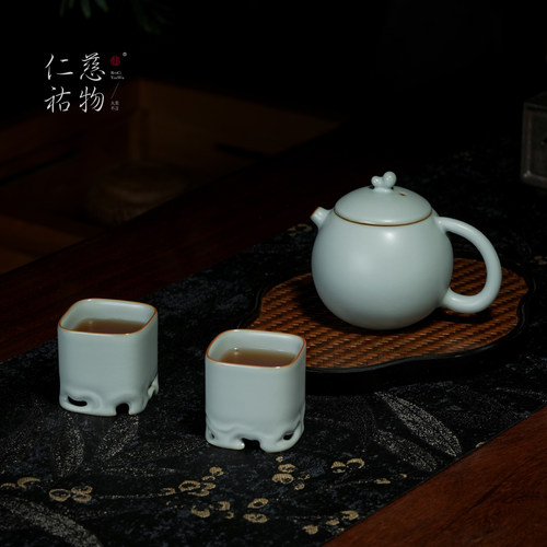 汝窑茶壶套装一壶二杯泡茶