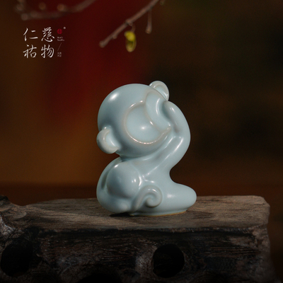 汝窑猴摆件十二生肖礼物高级小众轻奢复古陶瓷送女生男生生日礼品