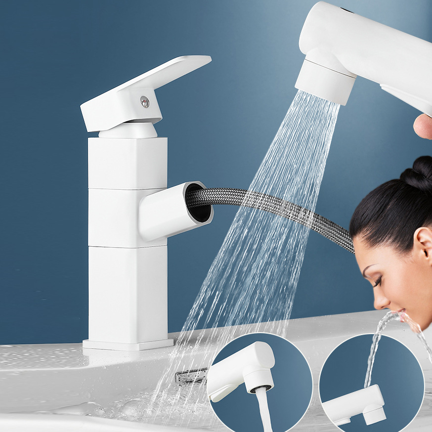 白色水龙头抽拉式卫生间面盆洗手