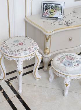K8欧式化妆凳卧室梳妆台凳子白色现代简约美甲凳家用换鞋凳仿实木