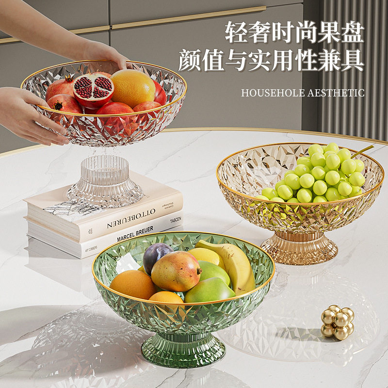 轻奢金边水果盘高脚家用沥水托盘透明客厅干果盘零食坚果摆放盘
