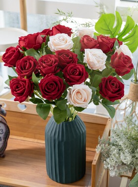 珍珠绒布玫瑰仿真花家居装饰节日婚庆墙植物墙假花MW03339