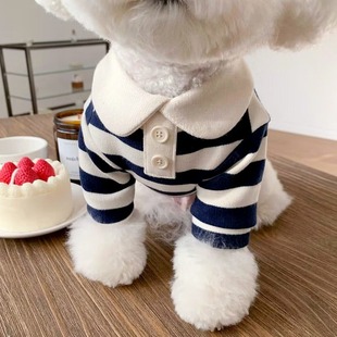 泰迪比熊雪纳瑞小型幼犬猫宠物猫咪小狗 新款 春装 条纹POLO衫 薄款
