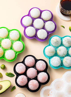 工厂现货七孔硅胶冰球圆形7孔篮球冰球模具 ice  ball mould