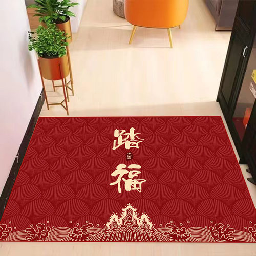 红地垫中式水晶绒地毯耐脏易打理