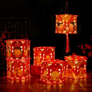 新款 中秋节走马灯发光投影儿童手工制作材料包手提灯笼发光纸花