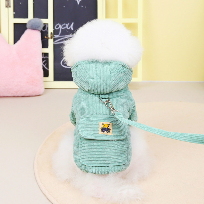狗狗衣服秋冬装新款棉衣泰迪宠物服装冬季加绒灯芯绒拉环两腿棉衣