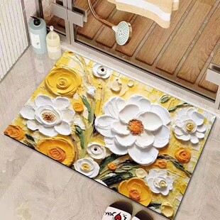 油画风硅藻泥地垫3D视觉立体浴室吸水速干脚垫家用防滑地垫可