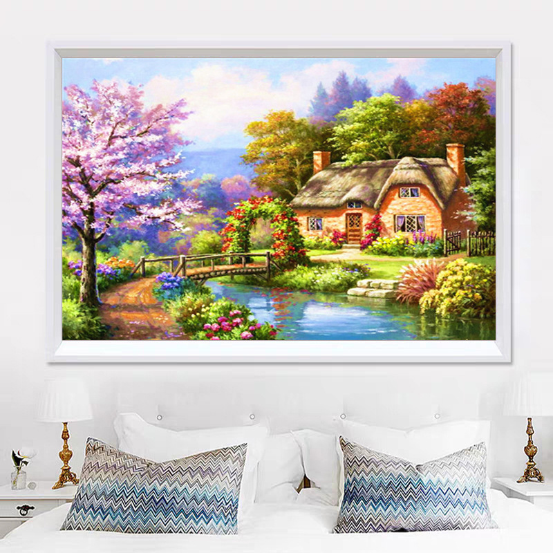 新款 钻石画十字绣满钻卧室小幅爱的农园粘钻画浪漫小屋餐厅钻石