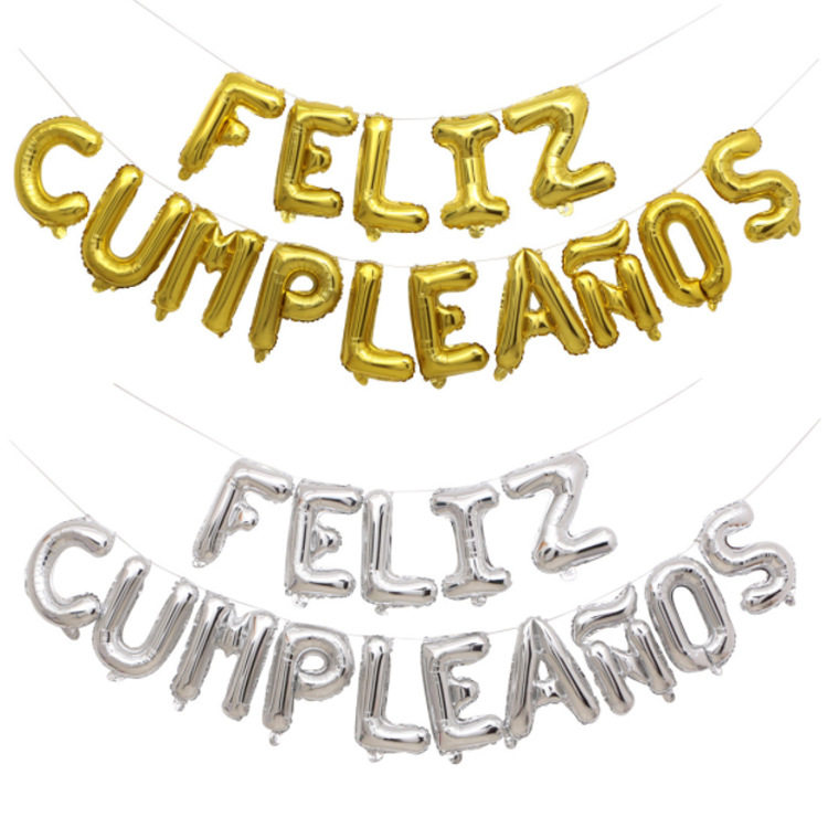 10个颜色！16寸FELIZ CUMPLEANOS铝箔字母气球 生日气球套