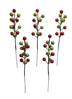 新款单支12球红绿色22cm泡沫圣诞球家居节日金粉红绿浆果豆枝