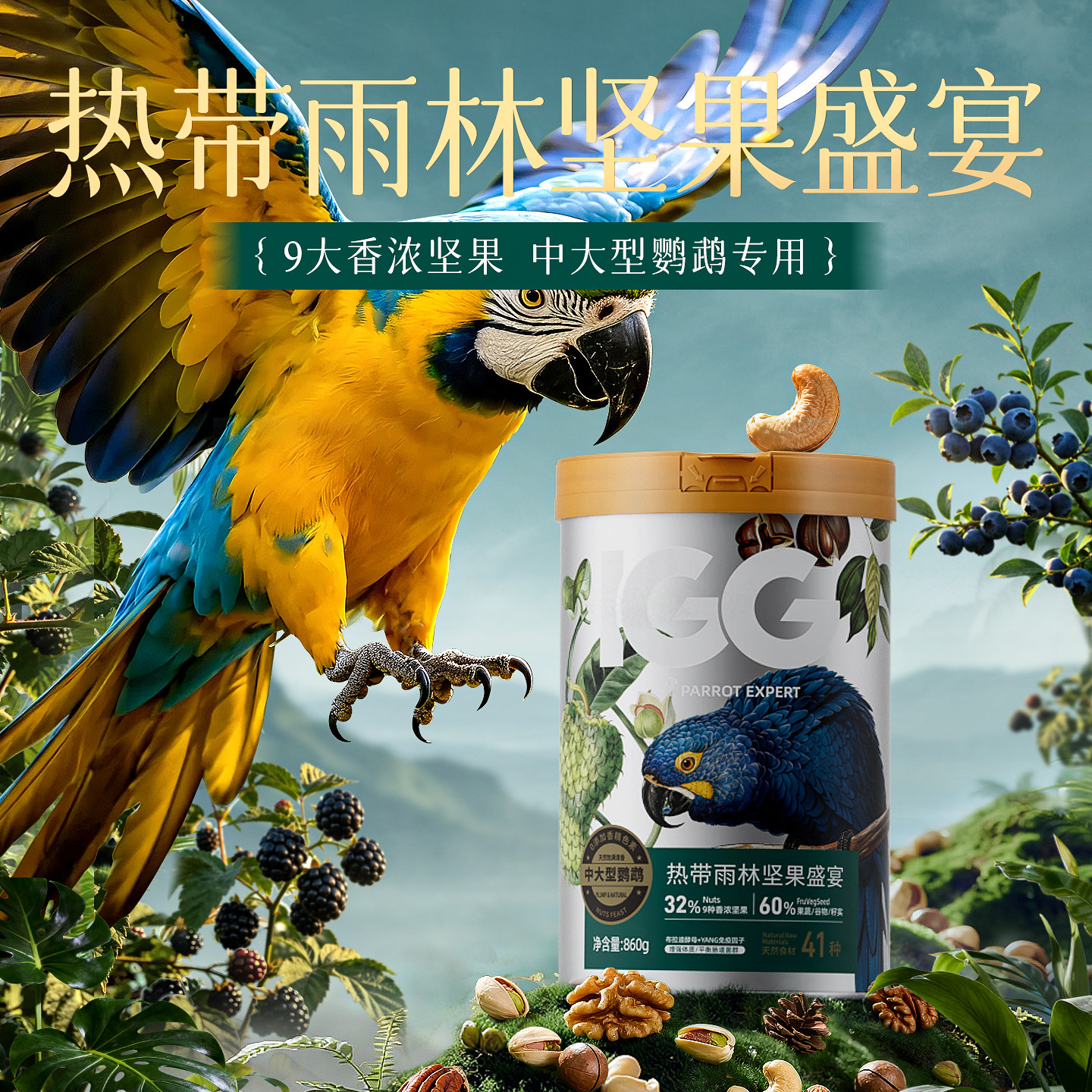 IGG中大型鹦鹉鸟粮饲料热带雨林坚果盛宴鸟食粮食凯克灰机葵花
