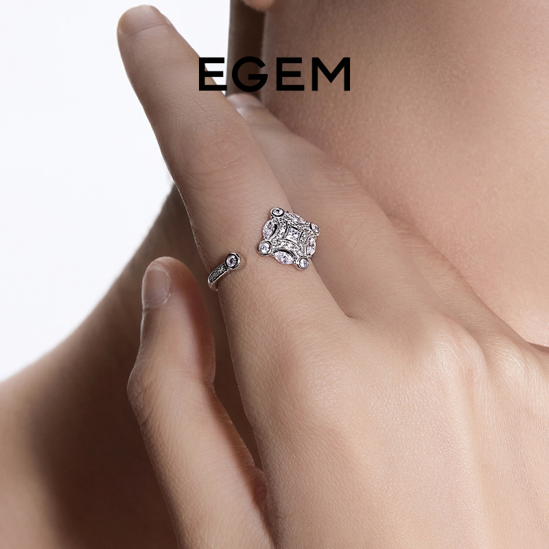 高银版戒指女EGEM意境S925纯银