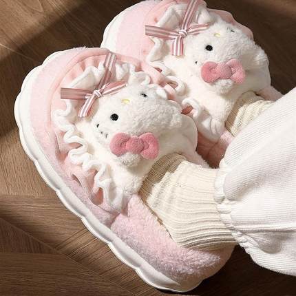 HelloKitty猫棉拖鞋女士冬季包跟2023新款毛绒防滑月子鞋棉鞋女款
