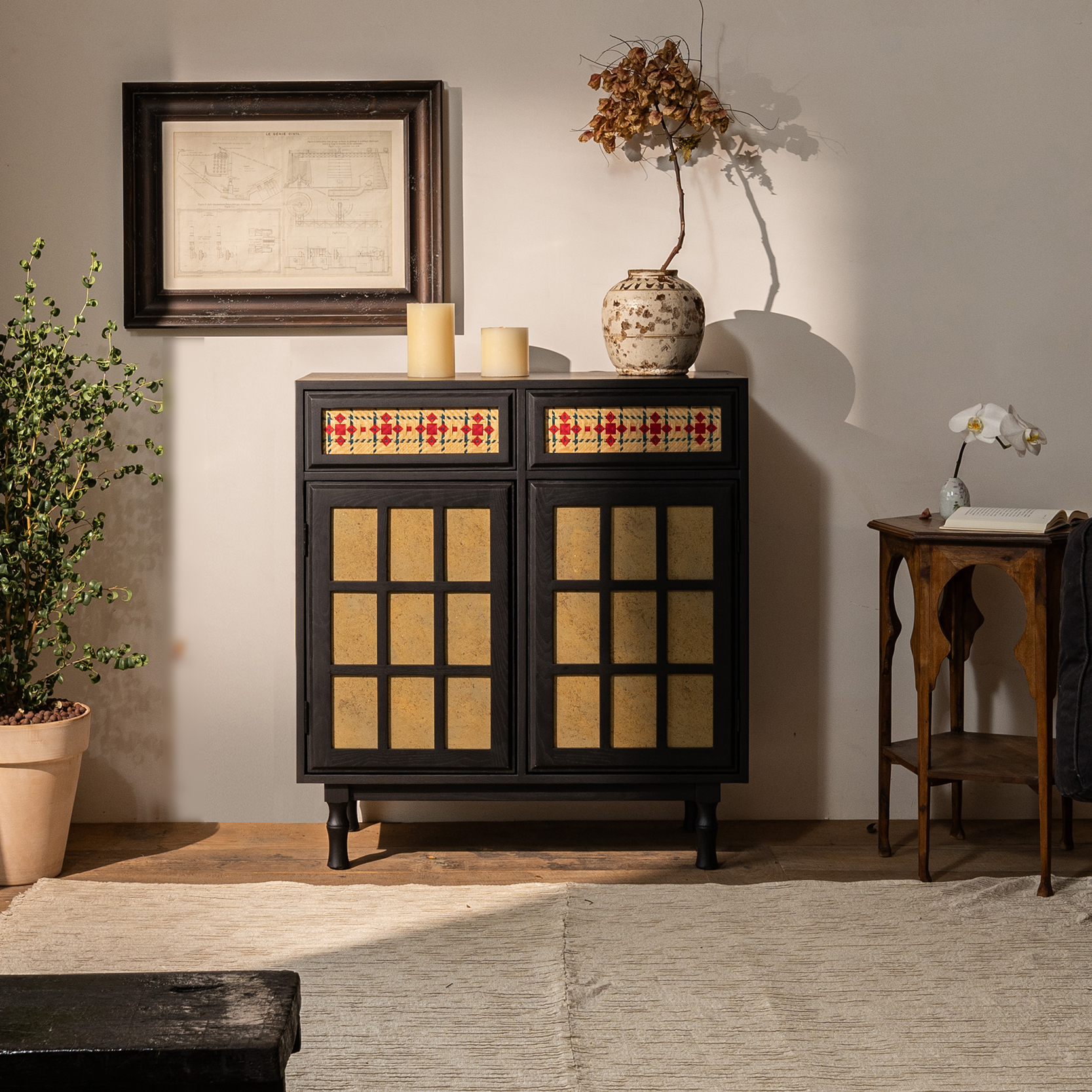 支吾三彩柜实木客厅边柜