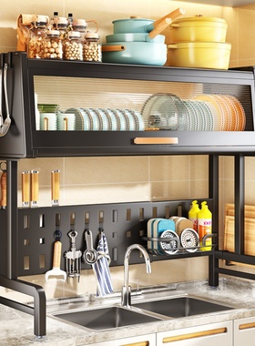 新品厨房多功能可伸缩水槽置物架台面收纳碗柜带门碗碟盘沥水架储