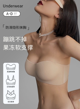 抹胸防走光大胸无肩带内衣女防滑聚拢小胸薄款美背无痕裹胸文胸罩
