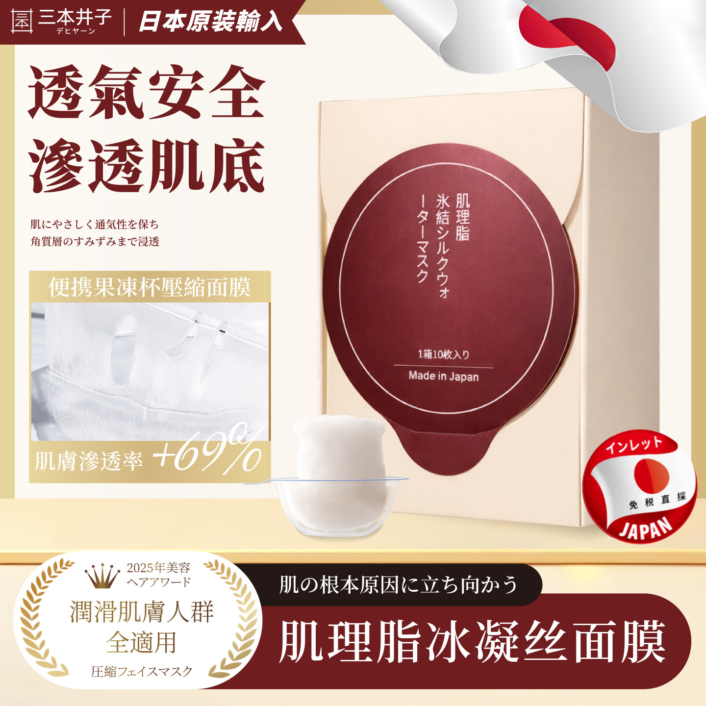 【日本进口】三本井子肌理脂冰凝丝水敷膜便携补水保湿压缩面膜,美容护肤/美体/精油,精华湿敷棉片,淘宝优惠券,粉丝福利购,淘宝优惠卷
