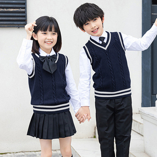 儿童秋装针织背心男童毛线坎肩女童毛衣马甲宝宝学院风校服班服