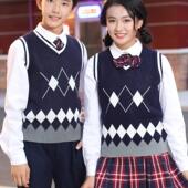 儿童毛线背心男童学院风V领坎肩中大童毛衣春秋女童针织马甲校服