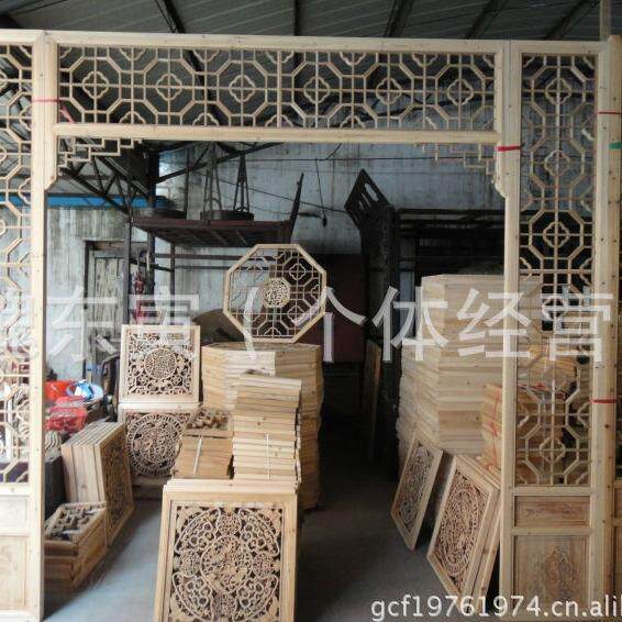 仿古木雕装饰装潢屏风隔断格子电视背景墙实木玄关