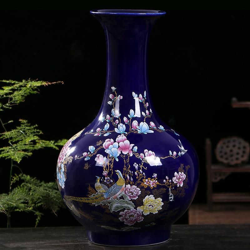 宝石蓝釉中式陶瓷赏瓶 景德镇瓷器家居客厅摆件工艺品礼品