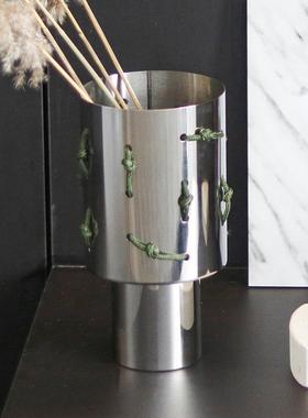 艺术绳结穿梭不锈钢花器摆件酒店样板间售楼部桌面大口径花瓶饰品