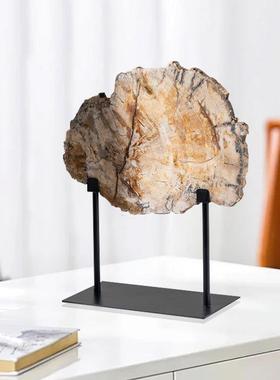 轻奢现代仿木化石摆件样板间售楼处客厅书房书柜博古架软装饰品