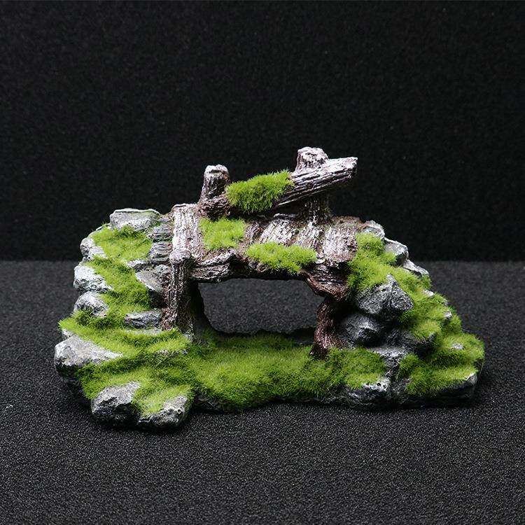 鱼缸造景装饰假山石青苔仿真水草造景小桥乌龟缸晒台造景鱼虾躲避