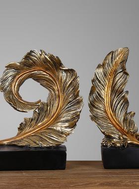 欧式客厅电视柜酒柜装饰品轻奢羽毛摆件家居餐厅饭店摆设小创意