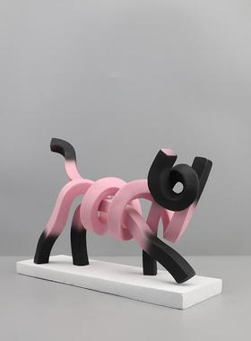 欧式轻奢抽象扭曲线条猫咪趣味树脂摆件儿童房客厅玄关家居装饰品