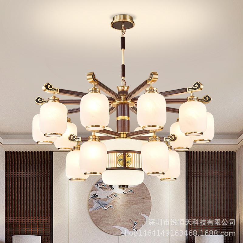 新中式乌檀木全铜吊灯客厅灯大气中国风餐厅别墅灯高端自建房灯具